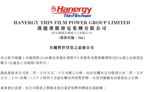 漢能發公告稱不同意強制停牌決定 計劃提起申述