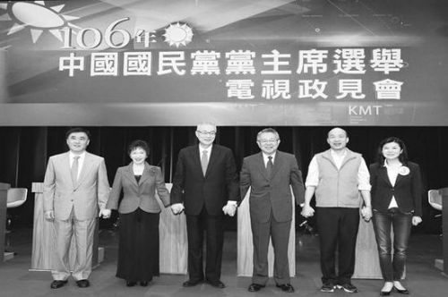 從左到右依次為：郝龍斌、洪秀柱、吳敦義、詹啟賢、 韓國(guó)瑜、潘維剛。