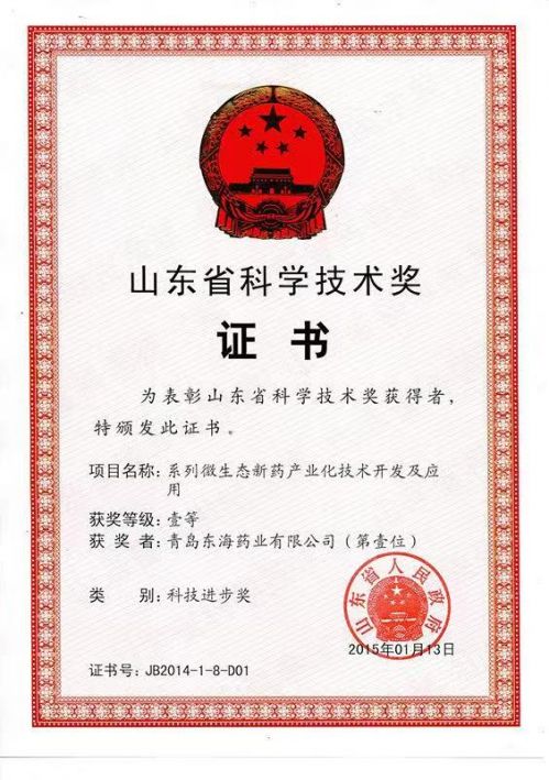 科技進步獎證書