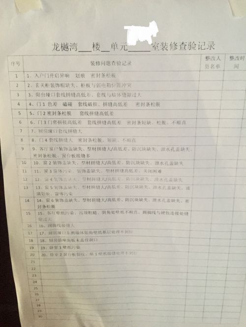 裝修問題查驗記錄