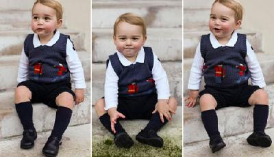 英國喬治小王子圣誕照曝光 穿衛兵毛衣賣萌