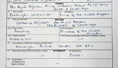 英國小公主正式落戶 威廉王子提交其出生證明