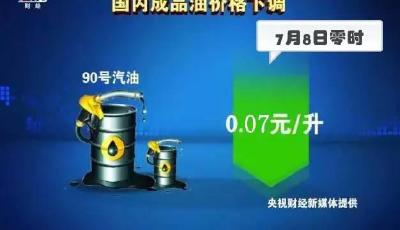 國內(nèi)成品油價格下調(diào)！90號汽油每升降約7分錢