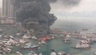 香港維多利亞港發(fā)生大火 已致5人受輕傷(圖)