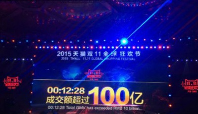 12分28秒天貓"雙11"交易額突破100億元