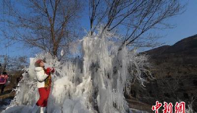 太原村民自制“冰雪世界”景區(qū) 百米冰瀑場面壯觀