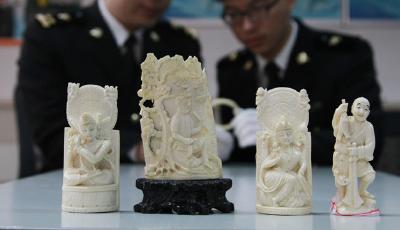 青島海關查獲5件郵寄進境象牙雕刻