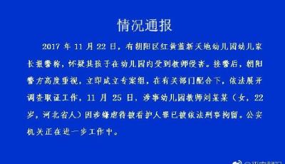 北京通報(bào)紅黃藍(lán)幼兒園事件：涉事教師被刑拘