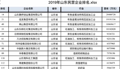 2019中國民營企業(yè)500強(qiáng)出爐，61家山東企業(yè)榜上有名！