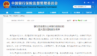 银保监会首次公开银行保险机构重大违法违规股东名单