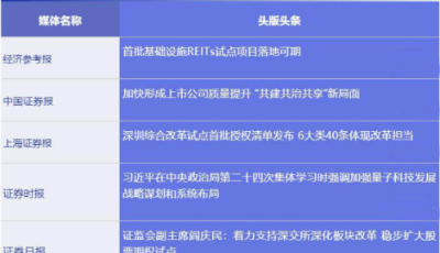 五大信披媒体要点集粹丨首批基础设施REITs试点项目落地可期