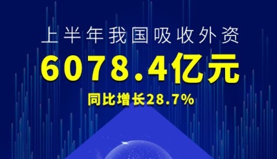 中國引資半年報發(fā)布 上半年我國實際使用外資6078.4億元