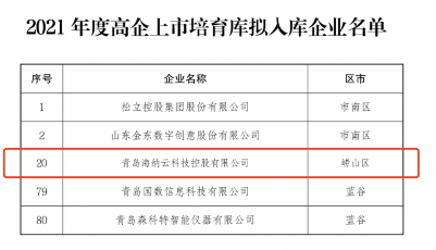 300万扶持！海纳云入选“青岛市2021年度高企上市培育库”