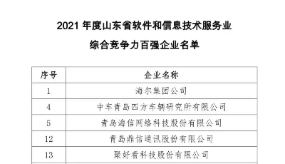 海纳云登榜“山东省软件和信息技术服务业综合竞争力百强”