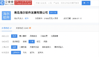 青島海爾軟件注冊資本增加至3.1億，增幅3000%
