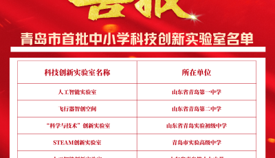 青島市首批中小學(xué)科技創(chuàng)新實驗室名單公布