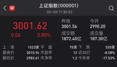 沪指早盘平收：建筑板块掀涨停潮，煤炭股领跌