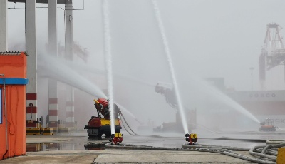 2022山东省港口危险货物集装箱泄漏火灾事故应急演练在青举行