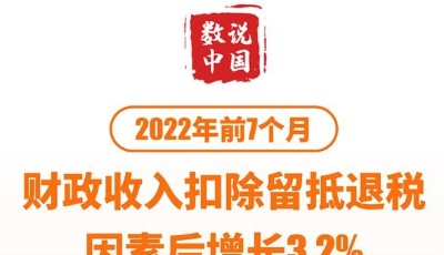 前7個(gè)月財(cái)政收入扣除留抵退稅因素后增長(zhǎng)3.2%
