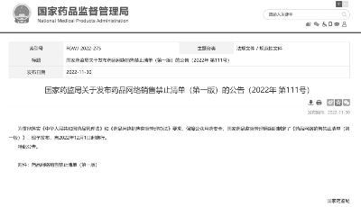国家药监局发布药品网络销售禁止清单（第一版）