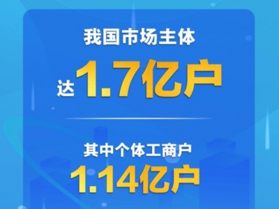 我国市场主体达1.7亿户 个体工商户约占三分之二
