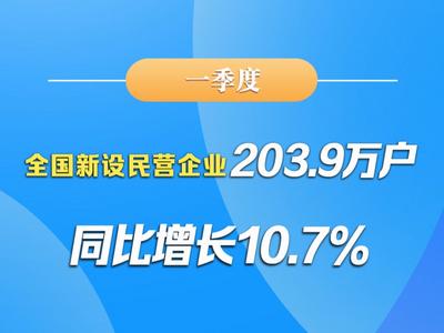 权威快报 | 一季度全国新设民营企业203.9万户同比增长10.7%