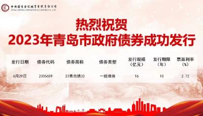 青岛成功发行第二期新增政府一般债券16亿元