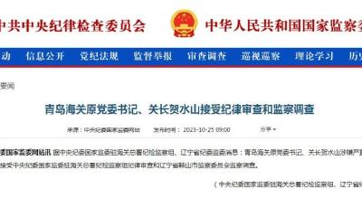 青島海關原黨委書記、關長賀水山接受紀律審查和監察調查