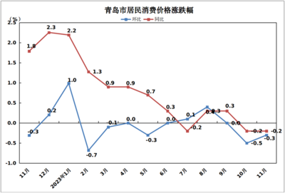 11月份青岛市CPI同比下降0.2%