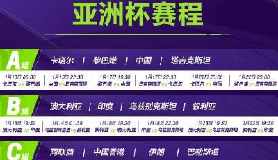 亞洲杯完整賽程公布！國(guó)足1月13日首戰(zhàn)塔吉克斯坦
