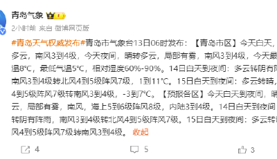 適合出門！青島13日晴轉(zhuǎn)多云，最高氣溫8℃