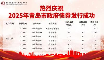 青岛成功发行2025年地方政府债券95亿元