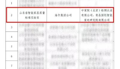 行業(yè)唯一！海爾獲批籌建“山東省首批質(zhì)量標準實驗室”