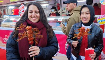 洋面孔打卡青島糖球會 老廟會綻放國際范兒